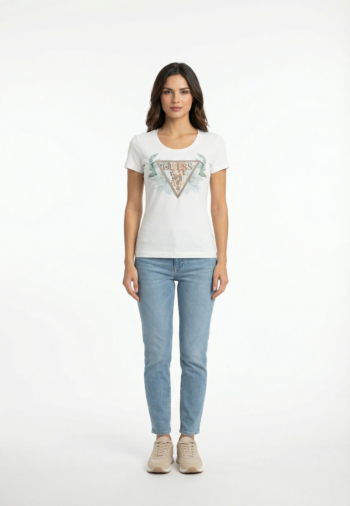 Tee shirt guess jeans flower g011 pure white