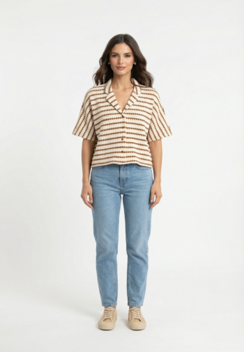 Chemisier manches courtes Le Temps Des Cerises cleo 8052  tabac