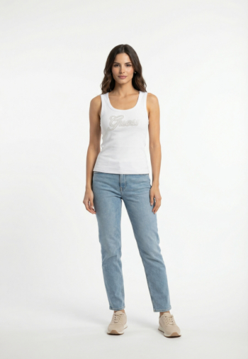 Debardeurs guess jeans logo script g011 pure white