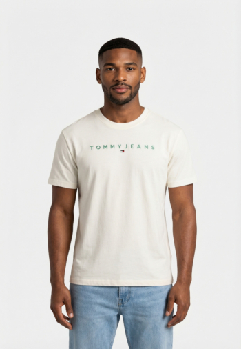 Tee shirt tommy jeans reg linear logo l5y ecru / bahama green
