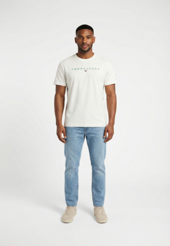 Tee shirt tommy jeans reg linear logo l5y ecru / bahama green