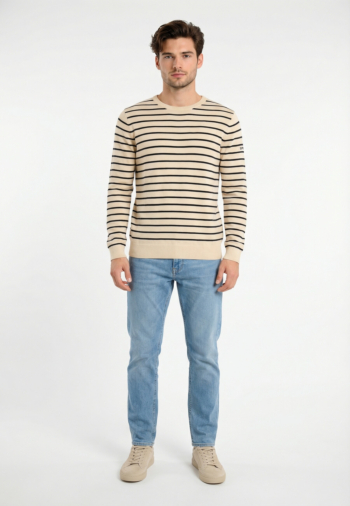 Pull leger superdry merchant breton j7u cream breton stripe