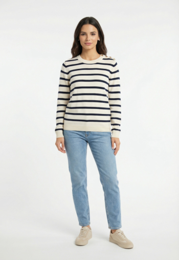 Pull leger superdry lw essential k3b cream richest navy stripe