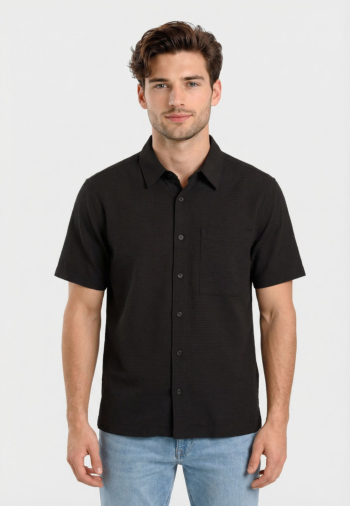 Chemise manches courtes calvin klein jeans solid seersucker ub1 black