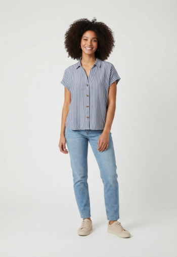 Chemisier manches courtes only gibsi-puori medium blue denim bright white