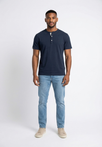 Tee shirt superdry classic cotton lin ss grandad l6t nordic chrome navy