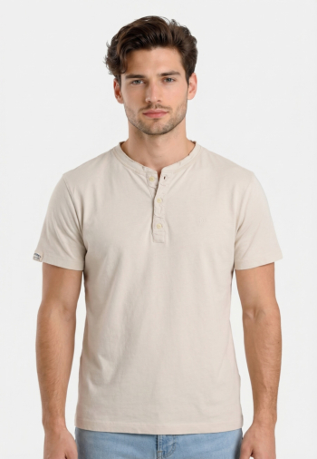 Tee shirt superdry classic cotton lin ss grandad k3u natural ecru
