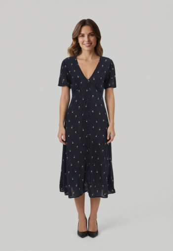 Robe superdry print button ss midi tea lo7 carnation navy ditsy stripe