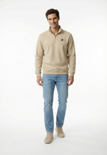 Sweat tommy jeans reg badge qz ybh ancient white htr