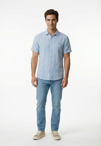 Chemise manches courtes superdry riviera j9g blue chalk stripe