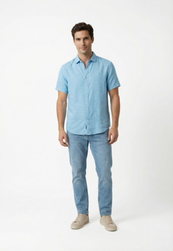 Chemise manches courtes superdry riviera j3a sky blue chambray