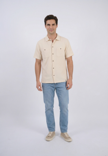 Chemise manches courtes superdry merchant 1lg oatmeal beige