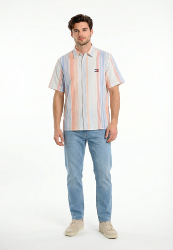 Chemise manches courtes tommy jeans rlx stripe ss ybh ancient white stripes