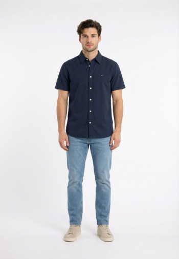 Chemise manches courtes tommy jeans reg seersucker c1g dark night navy