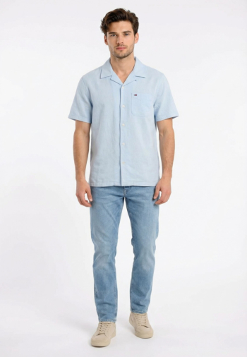 Chemise manches courtes tommy jeans reg linen blend c3q sweet blue