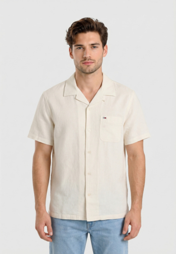 Chemise manches courtes tommy jeans reg linen blend ybl ecru