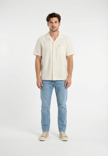 Chemise manches courtes tommy jeans reg linen blend ybl ecru