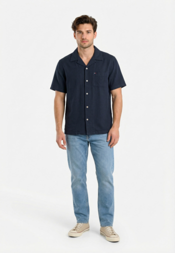 Chemise manches courtes tommy jeans reg linen blend c1g dark night navy
