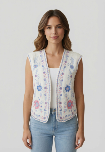 Gilets sans manche only thyra cloud dancer blue emb.