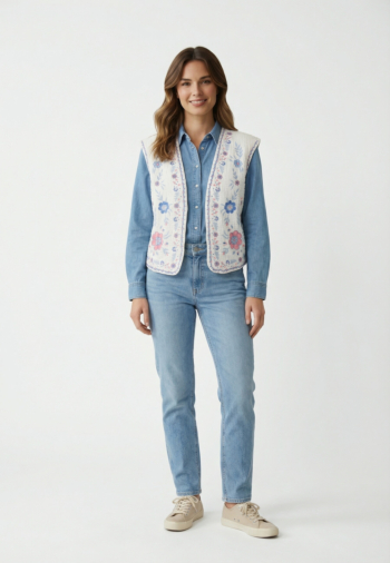 Gilets sans manche only thyra cloud dancer blue emb.