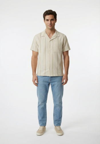 Chemise manches courtes faguo paiolive ecr46 ecru/blue