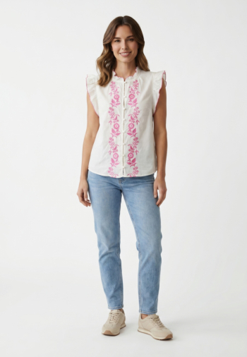 Chemisier manches courtes only payton cloud dancer wild orchid emb.