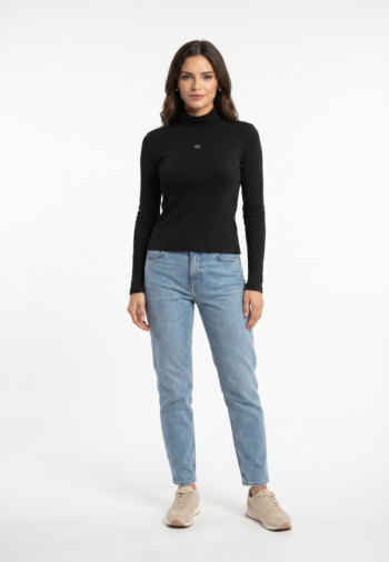 Tee shirt manches longues calvin klein jeans woven label ub1 black