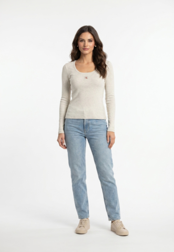 Tee shirt manches longues calvin klein jeans woven label p74 snow heather