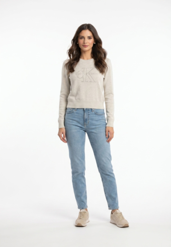 Pull hiver calvin klein jeans logo outline p74 bc01 light grey heather
