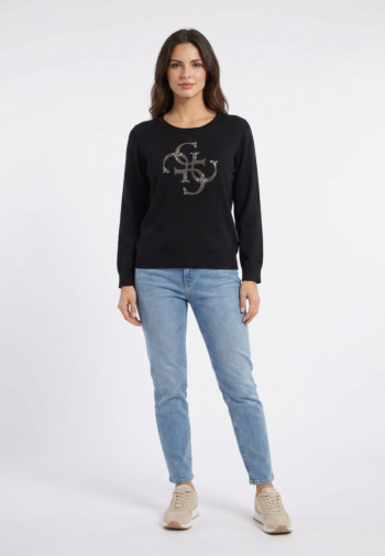 Pull hiver guess jeans bat sleeve gemma logo jblk