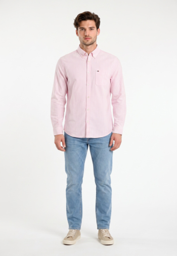 Chemise tommy jeans reg stripe oxford tou pink daisy stripe