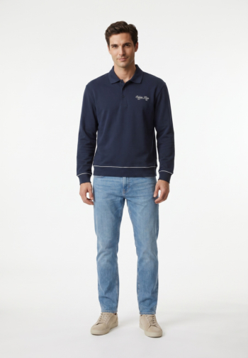 Polos manches longues calvin klein jeans 350gsm terry pipe cef dark sapphire