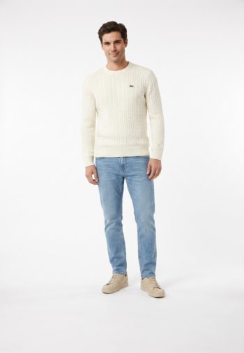 Pull hiver lacoste ah7627 x0n farine/vert
