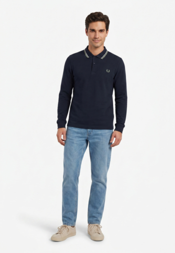 Polos manches longues fred perry m3636 72c dkaf/ecru/seagrs