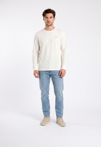 Tee shirt manches longues tommy jeans slim chest linea ybl ecru