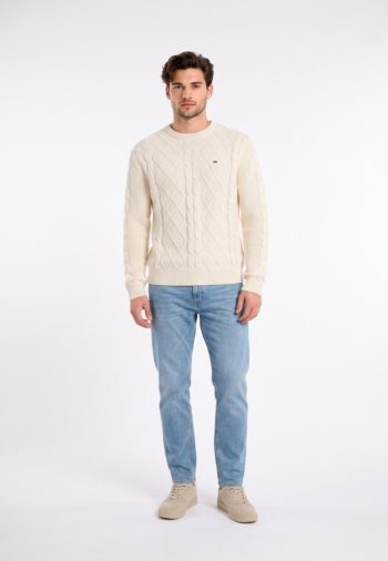Sweat tommy jeans reg cable ybh off white