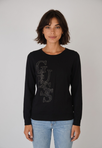 Pull hiver guess jeans sleeve esmeralda jblk