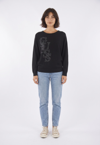 Pull hiver guess jeans sleeve esmeralda jblk
