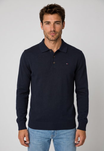 Polos manches longues tommy jeans slim essential c1g dark blue