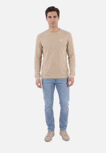 Tee shirt manches longues calvin klein jeans waffle badge crew pf0 white pepper