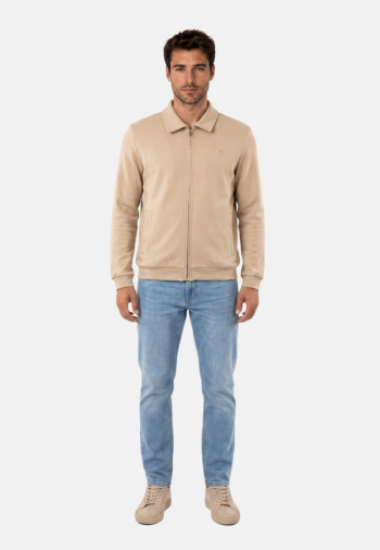 Sweat Benson & Cherry gilet col polo beige