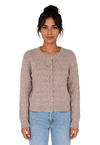 Gilets cardigans only cabala mocha meringue mel/silver heart button