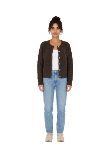 Gilets cardigans only cabala coffee bean mel/silver heart button