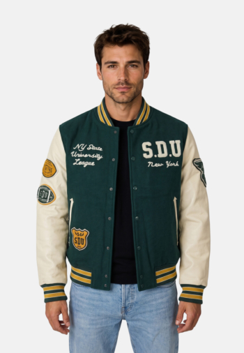 Blousons et vestes superdry vintage patched varsity l9m dark pine green/oatmeal