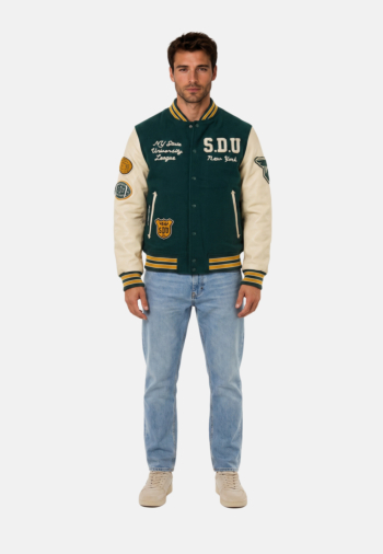 Blousons et vestes superdry vintage patched varsity l9m dark pine green/oatmeal