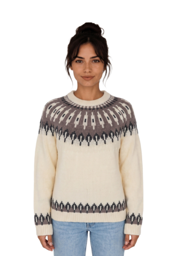 Pull hiver superdry fairisle crew neck ptg ecru marl