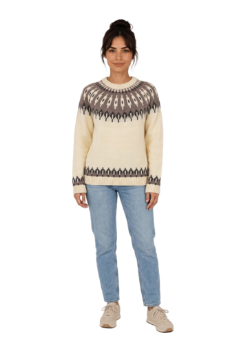 Pull hiver superdry fairisle crew neck ptg ecru marl