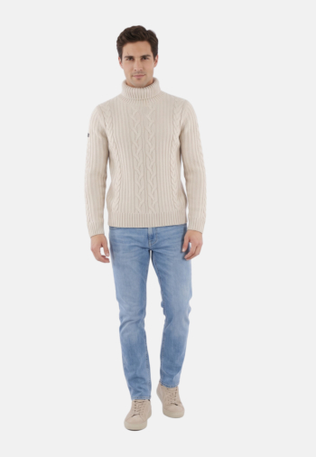 Pull hiver superdry jacob cable roll neck 39e ecru