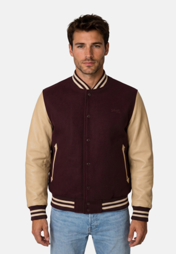 Blousons et vestes schott teddy col rib bordeaux/beige