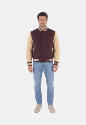 Blousons et vestes schott teddy col rib bordeaux/beige